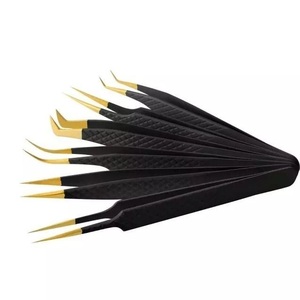 Pinzas para Pestañas con Punta Curva, Acero Inoxidable, Dientes de Precisión, Mango Morado, Herramienta de Extensión - Product Image 2