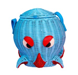 Blue Octopus Shaped Rattan <b>Storage</b> <b>Basket</b> Animal Design Decorative Organizer Plant Fiber Material Portable - Product Image 1