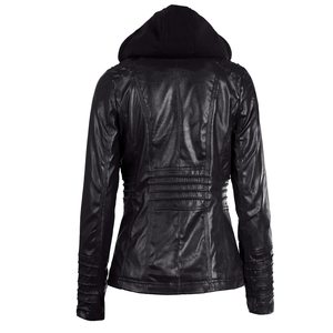 Blouson de moto en cuir PU imperméable uni pour femme grande taille 7XL avec casque de moto amovible, style décontracté punk - Product Image 6