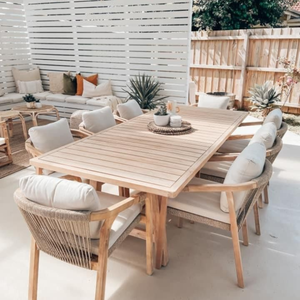 Conjunto de Muebles de Jardín de Aluminio y Ratán de Madera Maciza Resistente a los Rayos UV, Conjunto de Comedor para Exteriores, OEM ODM de Vietnam, Capacidad para 6 Personas, Diseño Moderno para Hotel - Product Image 6