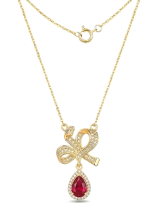 Collier pendentif en argent sterling 925 avec nœud en ruban et pierre, finition plaquée or, collier pendentif pour femmes, délicat - Product Image 3