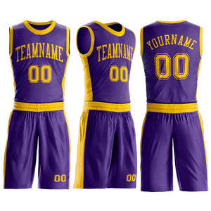 Conjunto de Uniforme de Baloncesto TriPro Sports Morado y Amarillo, Personalizable con Nombre y Número del Equipo, Malla Transpirable, Cuello Redondo, Poliéster/Algodón - Product Image 2
