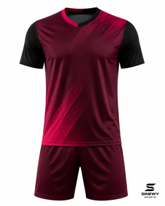 Conjunto de Camiseta de Fútbol para Hombre SINEWY SPORTS, Cuello en V, Manga Corta, Rojo y Negro, Estampado Geométrico, Absorbe la Humedad, Transpirable, Secado Rápido - Product Image 2