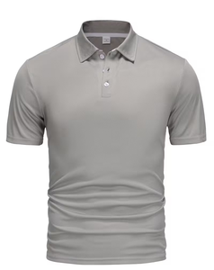 Men's Light Gray Short Sleeve for Shirt Polyester/Cotton 180g Knitted Fabric Solid Color Button Design Smart Casual Breathable - Product Image 2