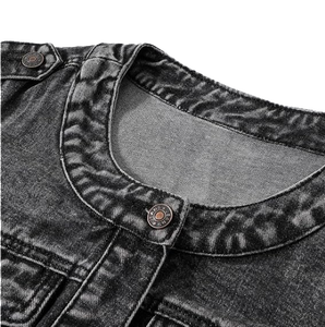 Women's 3/4 Sleeve <b>Cropped</b> <b>Denim</b> <b>Jacket</b> Light Wash Short Trucker Coat Button-Up Casual Distressed 100% Polyester Breathable - Product Image 5