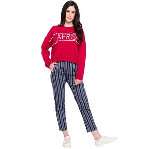 Sudadera Roja de Cuello Redondo para Mujer AERO, Manga Larga, Estampado de Letras, Ropa Casual, 100% Algodón Tejido, Transpirable, Estilo Otoñal - Product Image 3