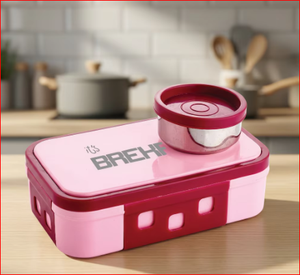Boîte à lunch express rose rectangulaire avec compartiment amovible, sans BPA, conteneur alimentaire portable pour enfants - Product Image 4