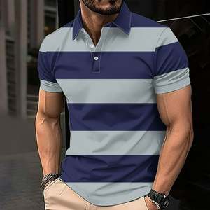 Customized OEM Brand Logo Short Sleeve Striped Print Slim Fit Premium Quality 100% Cotton 220 GSM <b>Men's</b> Breathable Polo Shirt - Product Image 2