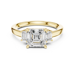Bague à trois pierres taille Asscher 1,5 carat avec pierres latérales émeraude, pour mariage, fiançailles, promesse, en or 14K/18K, diamant de laboratoire certifié IGI - Product Image 1