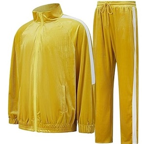 Hot Selling Fashionable Velvet <b>Velour</b> Track Suits Two Pcs Zipper Suit Sweat Stylish <b>Velour</b> Suit Yoga Yellow <b>Tracksuit</b> Breathable - Product Image 6