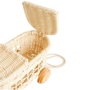 Panier de rangement en rotin naturel avec roulettes en bois et poignée en corde, forme ovale, style nordique, pour le rangement des jouets d'enfants - Product Image 4
