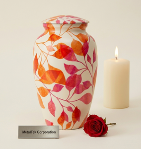 Handcrafted Metal Cremation Urn for Adult <b>Ashes</b> Large <b>Keepsake</b> Funeral Urns with Leaf Design Decorative Burial Vase Memorial Jar - Product Image 1
