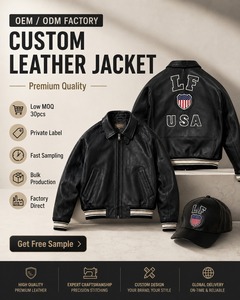 Blouson aviateur en cuir noir pour homme avec patch brodé LF USA, fermeture éclair, col rabattable, vêtement d'extérieur pour l'automne - Product Image 4