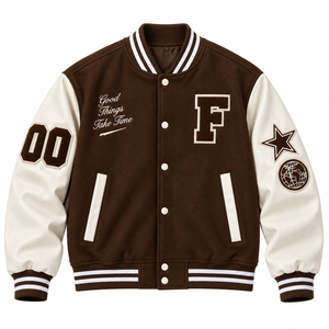 เสื้อแจ็คเก็ตวาร์ซิตี้แบบกำหนดเองสำหรับผู้ชาย แจ็คเก็ตเบสบอลแบบ Letterman ปักลาย Applique สำหรับทีมวิทยาลัย ติดกระดุมด้านหน้า แขนเสื้อตัดสี  เสื้อโค้ทลำลองแบบตั้งปก - Product Image 1