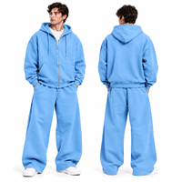 Ensemble de survêtement d'hiver pour homme en coton 100% avec logo personnalisé de qualité supérieure – Sweat-shirt à fermeture éclair et pantalon de survêtement à jambes larges