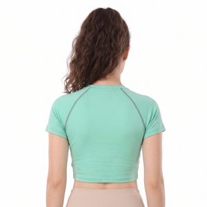 T-shirts courts oversize en Spandex pour femmes, T-shirt court boxy vierge personnalisé, hauts de sport unis à manches courtes pour hommes - Product Image 5