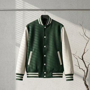 Chaqueta Varsity para Hombre en Color Verde con Bloques de Color, Cuello Alto, Botones a Presión, Puños Acanalados, Chaqueta Bomber Deportiva de Otoño - Product Image 2