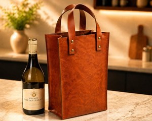 Porte-bouteille de vin en cuir véritable, prix de gros, fabrication artisanale haut de gamme, élégant sac cadeau d'entreprise LEB-0084 - Product Image 1