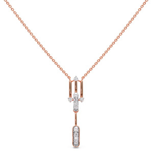 Minimal Linear Drop Diamond Necklace with Sleek Rose Gold Center Link and Double Hanging Sparkle Accent - Product Image 1
