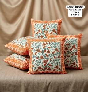 Funda de Cojín Floral Ecológica 100% Algodón Estampada a Mano 16x16, Funda de Almohada Cuadrada Vintage para Sofá, Decoración del Hogar - Product Image 5