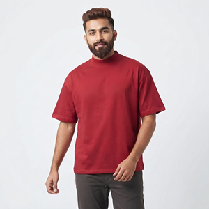 Custom Heavyweight Cotton High <b>Neck</b> T Shirts Men Drop Shoulder Oversized Cotton T Shirt Street Style Summer Tee <b>Tops</b> Men - Product Image 1