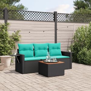 Ensemble de canapés de patio en polyrotin noir 4 pièces avec coussins, meubles d'extérieur élégants - Product Image 1