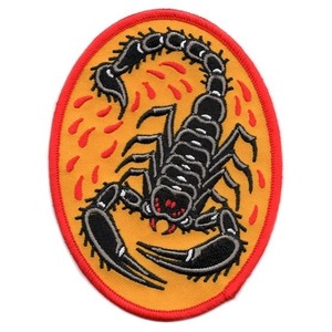 Circular Luxury Embroidered Scorpion Patch Sew-On Fabric Badge with Safety <b>Pin</b> for <b>Hats</b> & Gloves - Product Image 1