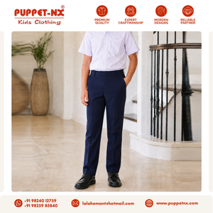 Puppetnx <b>Navy</b> <b>Blue</b> Boys <b>School</b> Uniform <b>Trousers</b> Breathable Cotton Polyester Kids Straight Leg Pants - Product Image 2