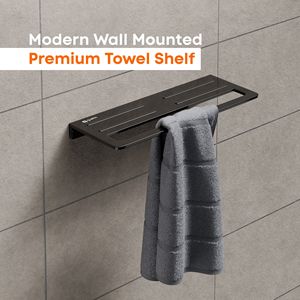 Estante Flotante Negro para Toallas de Baño y Barra Colgante Multifuncional, Organizador Minimalista de Toallas de Baño Montado en la Pared - Product Image 3