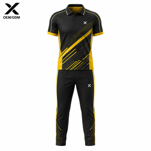 Ensemble uniforme de cricket pour hommes X Sports, noir et jaune, polo à manches courtes sublimé avec pantalon à taille élastique, évacuation de l'humidité - Product Image 1