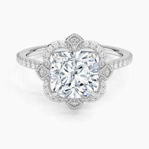 Bague de fiançailles en diamant taille coussin, or massif 18 carats plaqué rhodium, sertissage pavé, bijoux fins classiques pour femme - Product Image 3