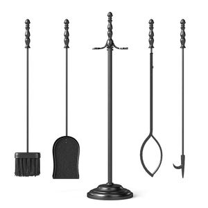 5-Piece <b>Fireplace</b> <b>Tool</b> <b>Set</b> with Poker Tongs Brush Shovel Round Stand - Product Image 4