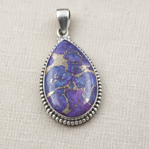 Genuine Purple Copper Turquoise Teardrop Pendant 925 Silver Rose Gold Yellow Gold Plated Handmade Boho Jewelry Gift Unisex <b>Wife</b> - Product Image 3