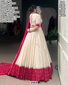Lehenga traditionnel en coton vert Bandhani Virasat, longueur au sol, pour mariage féminin, avec protection solaire et séchage rapide - Product Image 4
