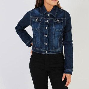 Veste en jean courte pour femme, manches longues, fermeture boutonnée, col rabattu, vêtement décontracté d'automne, veste en jean courte - Product Image 5