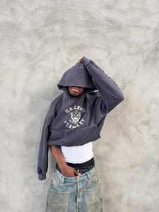 Sweat à capuche double personnalisé pour homme, en molleton 100 % coton épais, style streetwear, effet vieilli, respirant, écologique, avec poches - Product Image 6