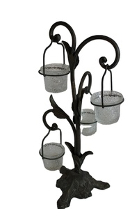 Support en métal unique avec pot Porte-bougie double en fer Noir lot de 2 - Product Image 2