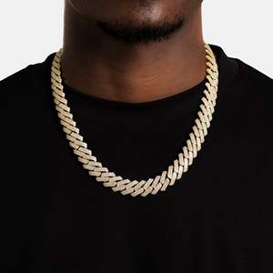 Collier chaîne lame en argent sterling plaqué or 22 carats pour homme, serti de diamants taille brillant, style hip-hop, pour anniversaire et usage quotidien - Product Image 1
