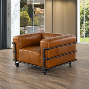 High End Cow Leather Armchair Smooth Texture Warm Brown Tone Natural Grain Modern Accent <b>Sofa</b> - Product Image 5