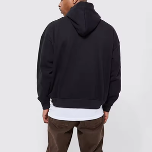 Sudadera con Capucha Negra para Hombre, de Alta Calidad, Algodón Grueso, Estilo Corto, con Logotipo Personalizado, Impresión Puff, Sudadera Oversize - Product Image 2