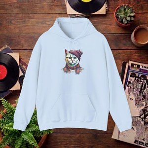 Sweat-shirt à capuche marron avec imprimé chat de dessin animé, vêtement décontracté pour homme, coupe classique, en coton tricoté, avec poche avant - Product Image 5