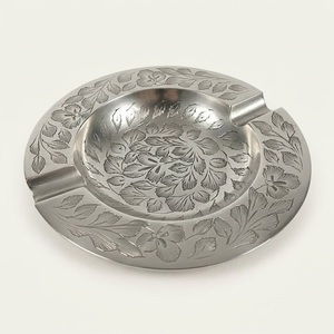 Cendrier en métal argenté antique, gravé de motifs floraux, porte-cigarettes rond, plateau à fumer vintage pour la maison, le bureau, l'hôtel, le bar - Product Image 3