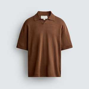 Camisa Casual para Hombre, Color Marrón, Mezcla de Poliéster, Antiarrugas, con Bolsillo, Cuello Johnny, Manga Corta, Personalizable al por Mayor - Product Image 1