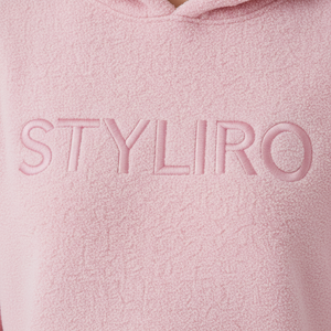 <b>Women's</b> <b>Pink</b> Fleece <b>Hoodie</b> Embroidered Logo Casual Short Length Hooded Sweatshirt Autumn Wear - Product Image 5