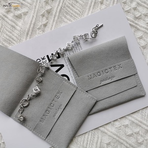 Custom Logo earrings ring charms bracelet jewellery gift envelope flap suede microfiber packaging bag jewelry pouch and box