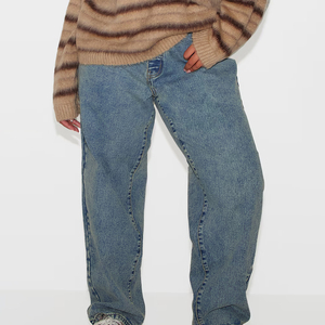 Hot Selling Solid Color Blank <b>Ladies</b> Baggy Pants Custom Heavyweight High Quality Oversized Denim Baggy Jeans For Women - Product Image 3