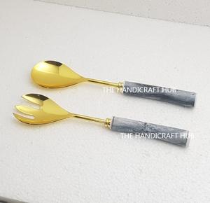 Ensemble de saladiers en métal doré de style américain avec poignée en marbre blanc, luxe pour table, hôtel et restaurant - Product Image 1