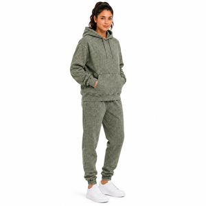 Conjunto de Chándal Vintage Verde Lavado al Ácido Personalizado, Sudadera con Capucha de Felpa de Algodón Pesado y Pantalones Jogger, Conjunto de Dos Piezas - Product Image 2