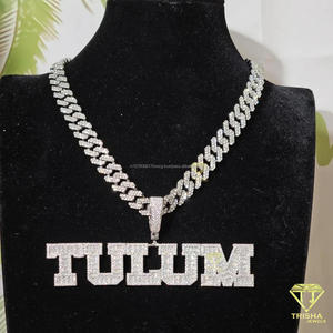 Luxury " TULUM " Letter Pendant <b>Chain</b> Moissanite Diamond Custom <b>Name</b> Necklace Hip Hop Bling Jewelry - Product Image 2