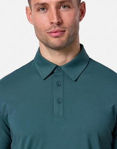 เสื้อโปโลผู้ชายสีเขียวอมฟ้า แขนสั้น ทรงปกติ สวมใส่สบาย สีพื้น ผ้าทอ - Product Image 6